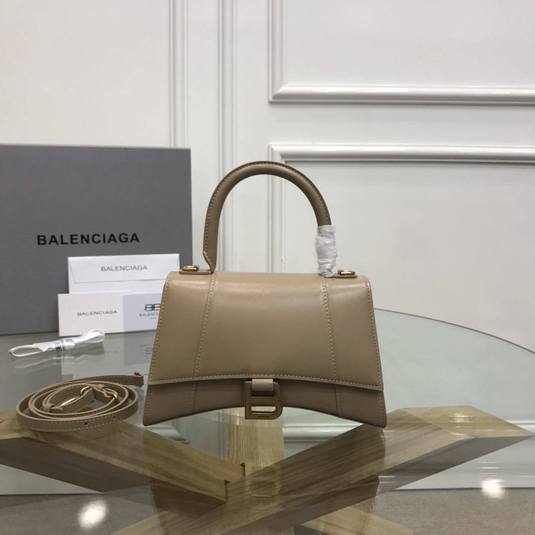 Balenciaga WOMEN'S HOURGLASS SMALL HANDBAG IN SHINY BEIGE BOX L9 x H5,5 x W3,9 inch