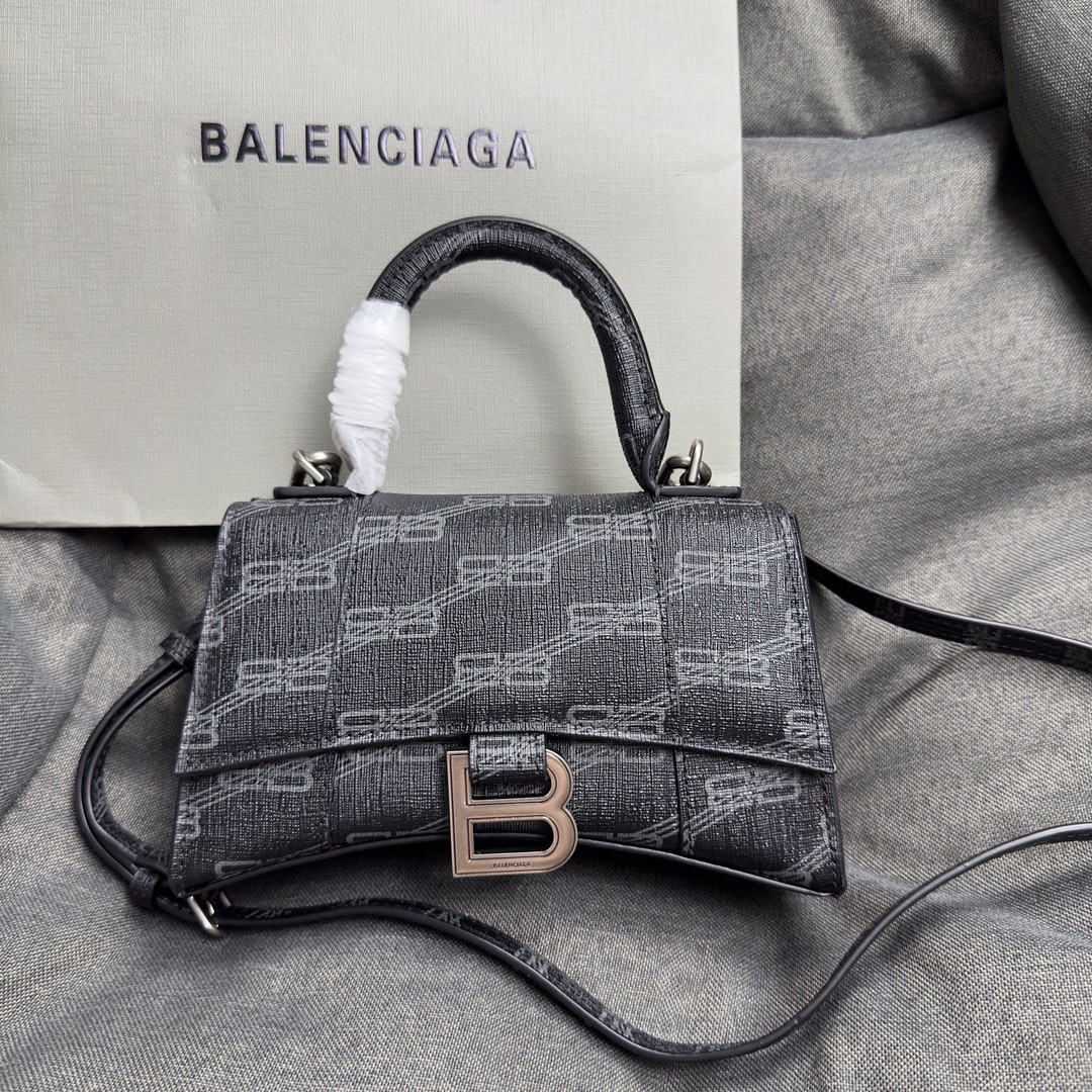 Balenciaga WOMEN'S HOURGLASS MINI HANDBAG IN BLACK L7.4 x H5.1 x W3.1 inch