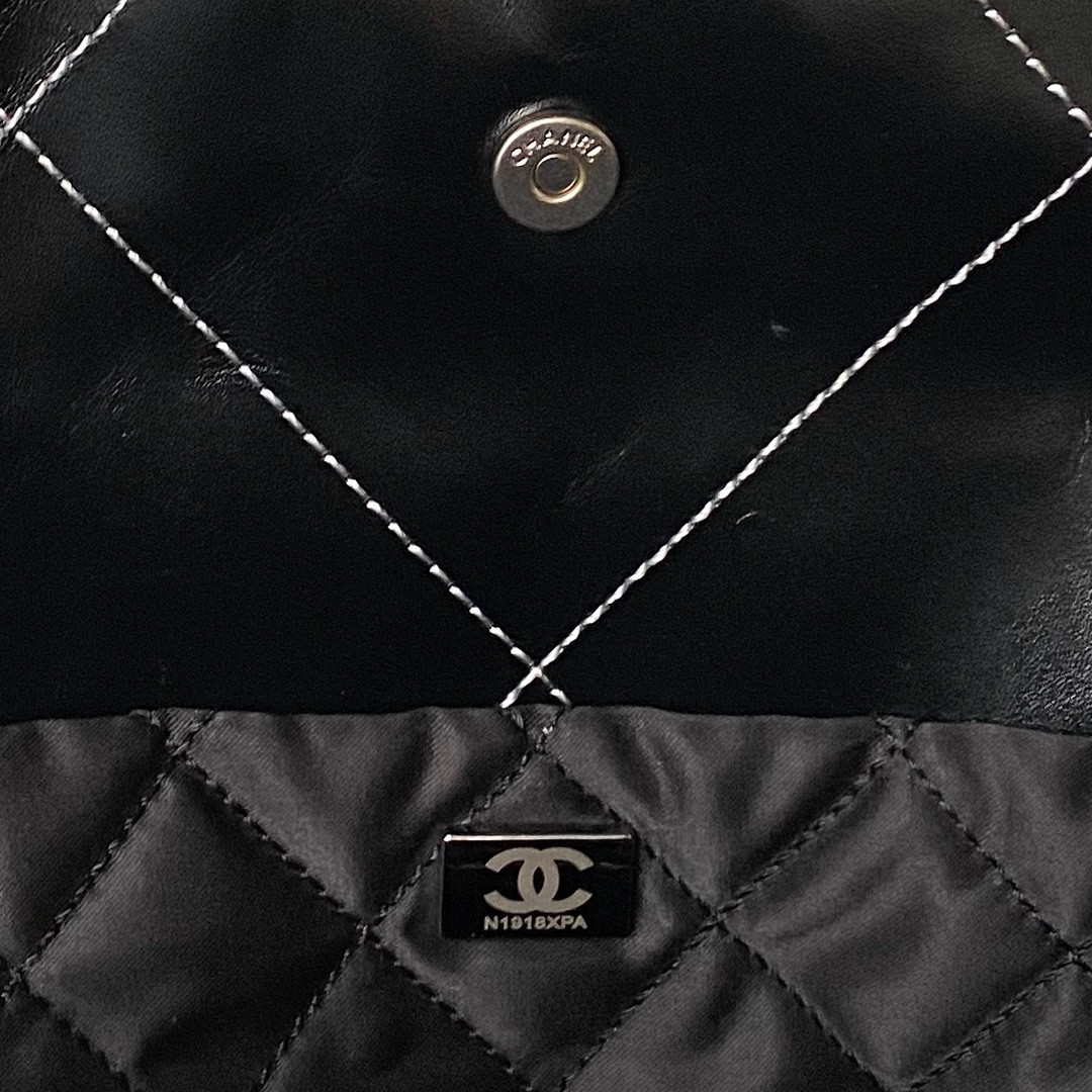 CHANEL 22 HANDBAG Shiny Calfskin SILVER 15.2×16.4×3.1 in