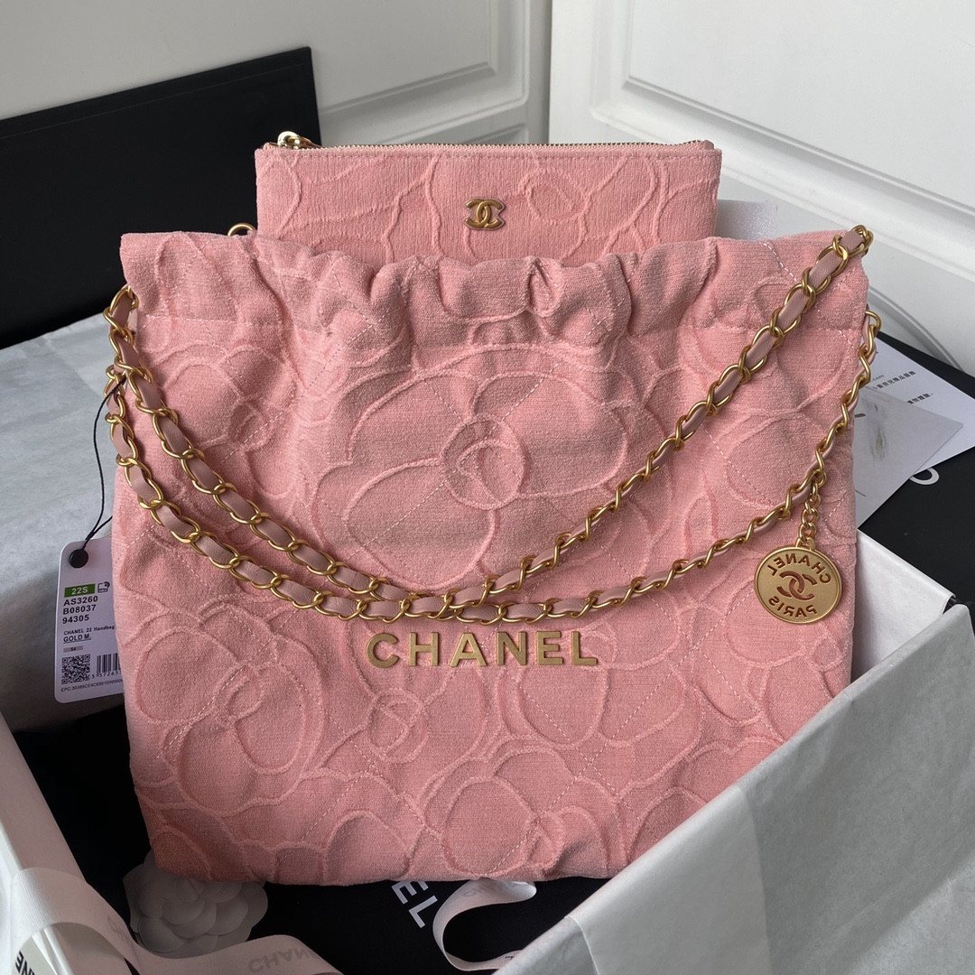 CHANEL 22 SMALL HANDBAG velvet PINK 13.7×14.4×2.7 in