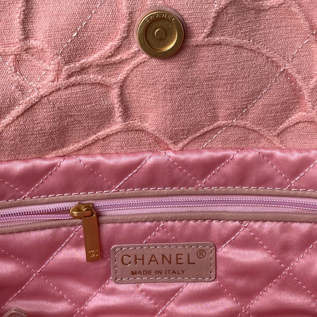CHANEL 22 SMALL HANDBAG velvet PINK 13.7×14.4×2.7 in
