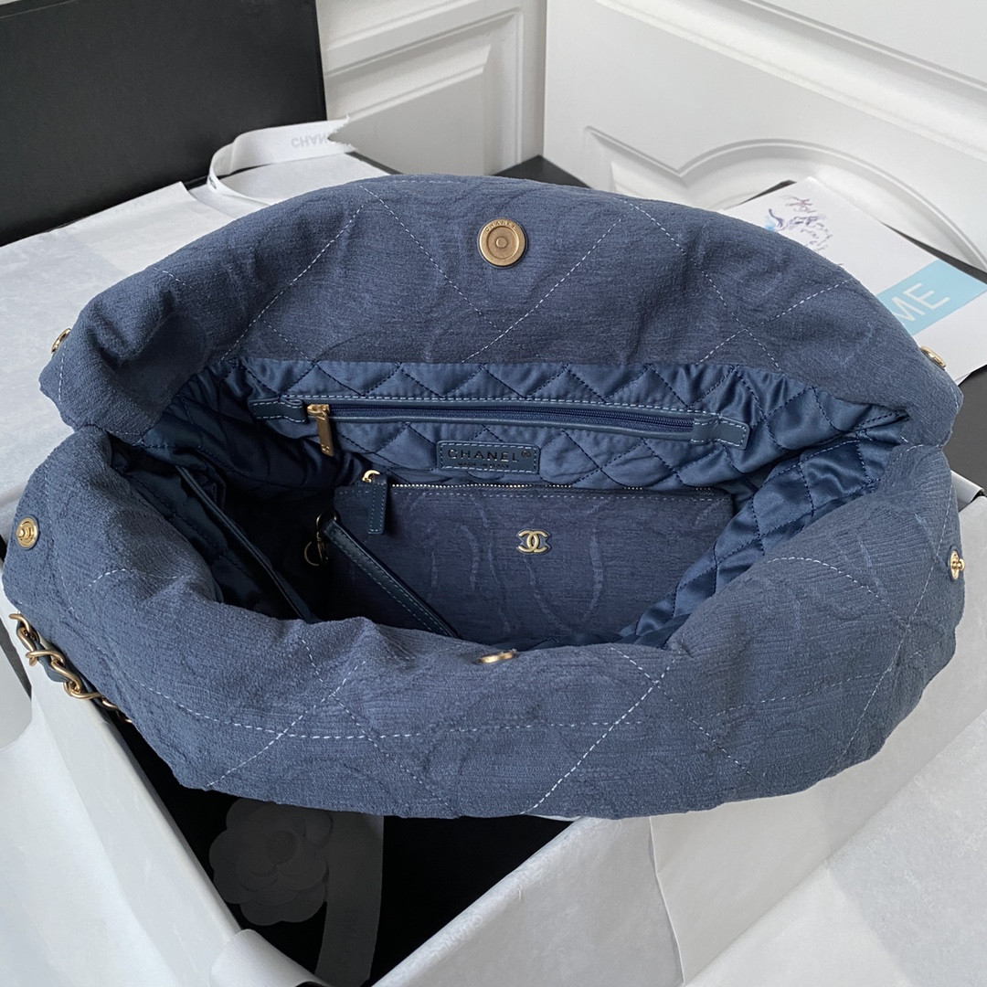 CHANEL 22 HANDBAG velvet blue 15.2×16.4×3.1 in