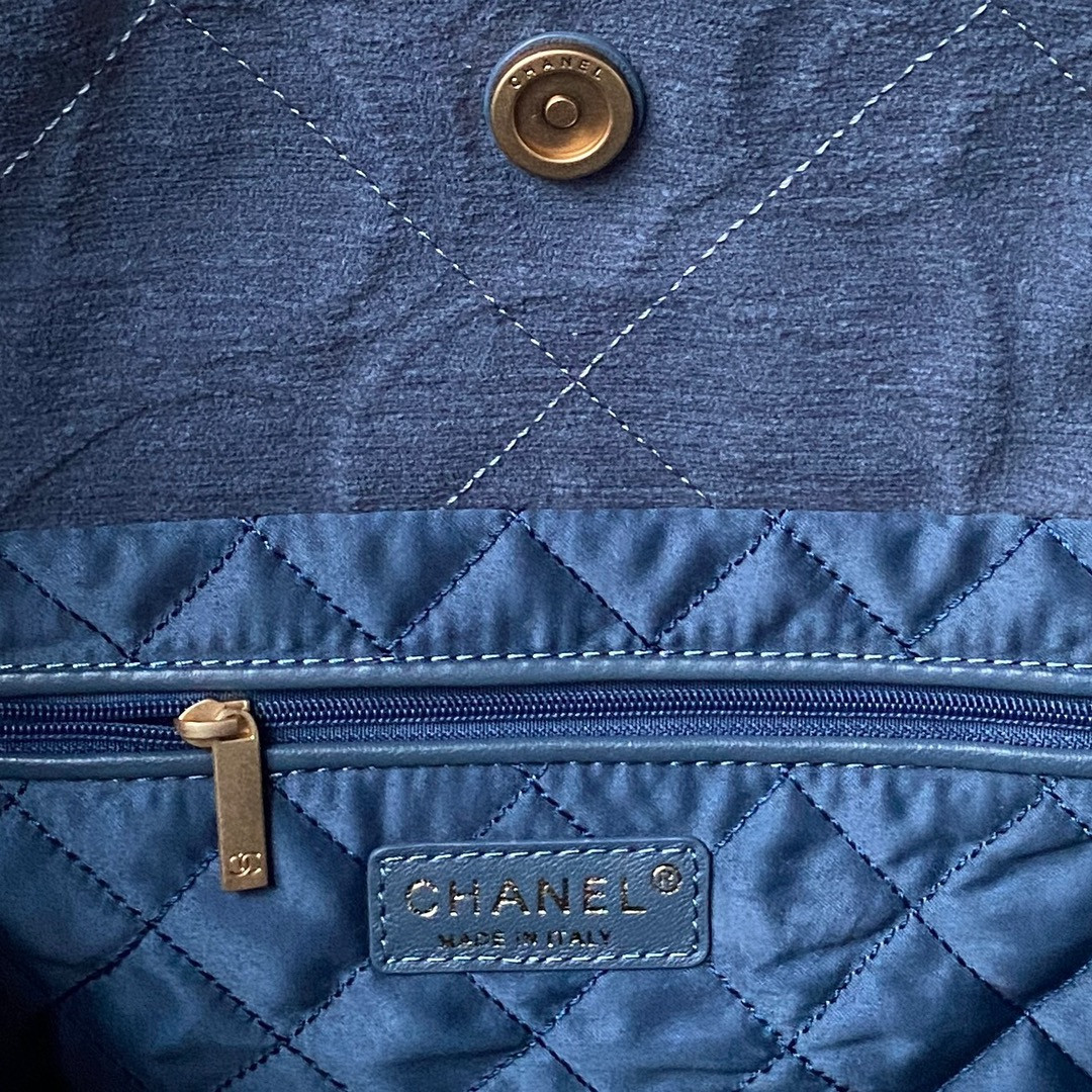 CHANEL 22 HANDBAG velvet blue 15.2×16.4×3.1 in