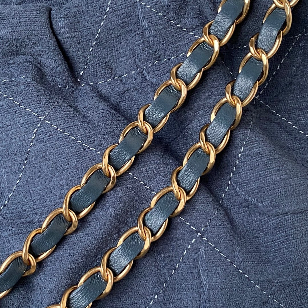 CHANEL 22 HANDBAG velvet blue 15.2×16.4×3.1 in
