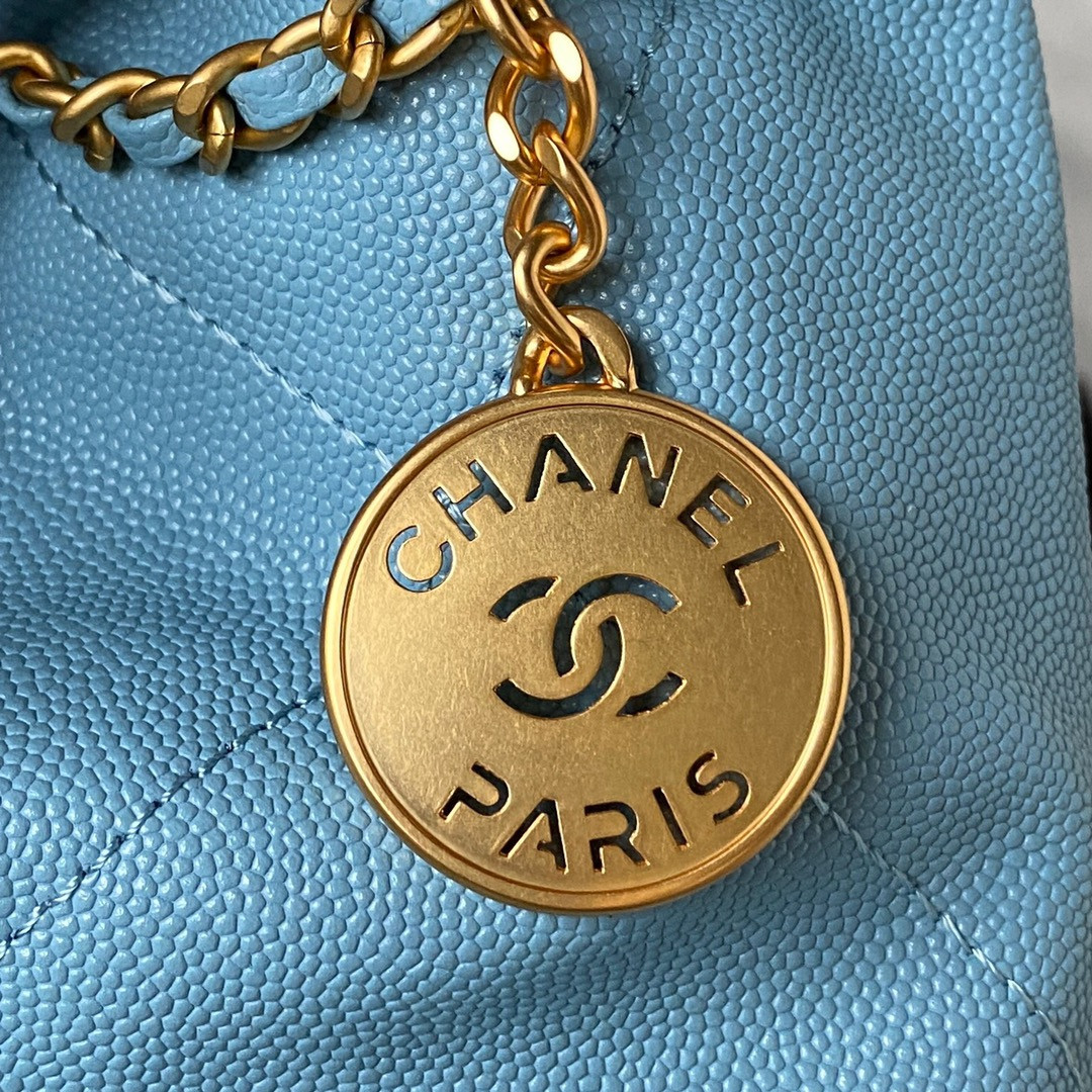 CHANEL 22 MINI HANDBAG GRAINED LEATHER BLUE 7.8 × 7.4 × 2.3 in