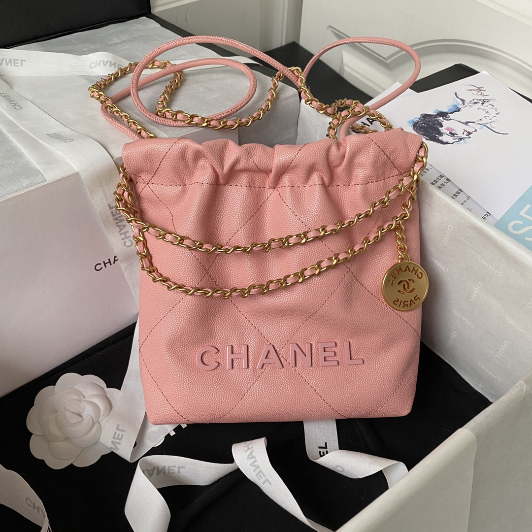 CHANEL 22 MINI HANDBAG GRAINED LEATHER PINK 7.8 × 7.4 × 2.3 in