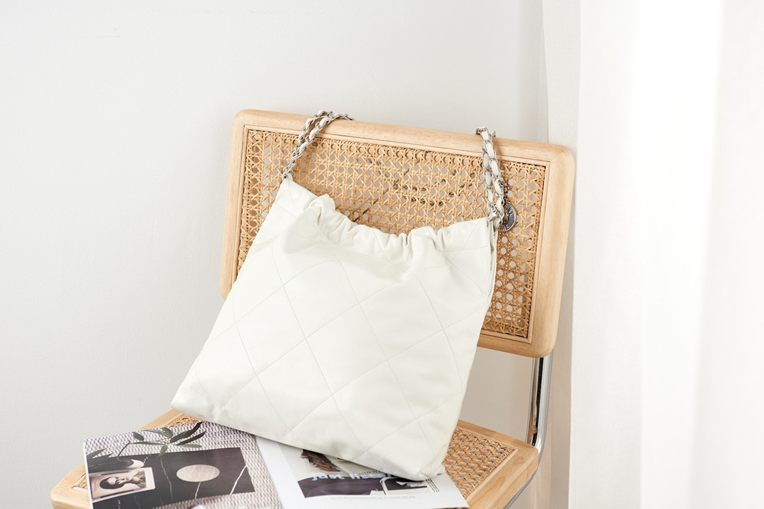 CHANEL 22 HANDBAG Metallic Shaded Calfskin & Silver-Tone Metal White 15.2×16.4×3.1 in