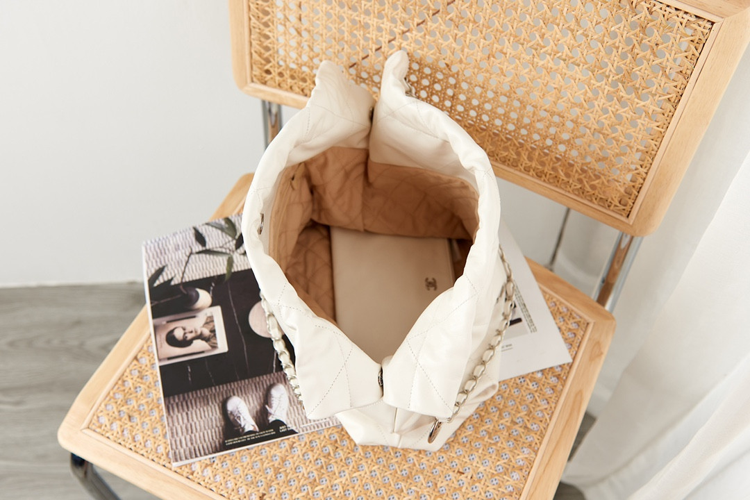 CHANEL 22 HANDBAG Metallic Shaded Calfskin & Silver-Tone Metal White 15.2×16.4×3.1 in