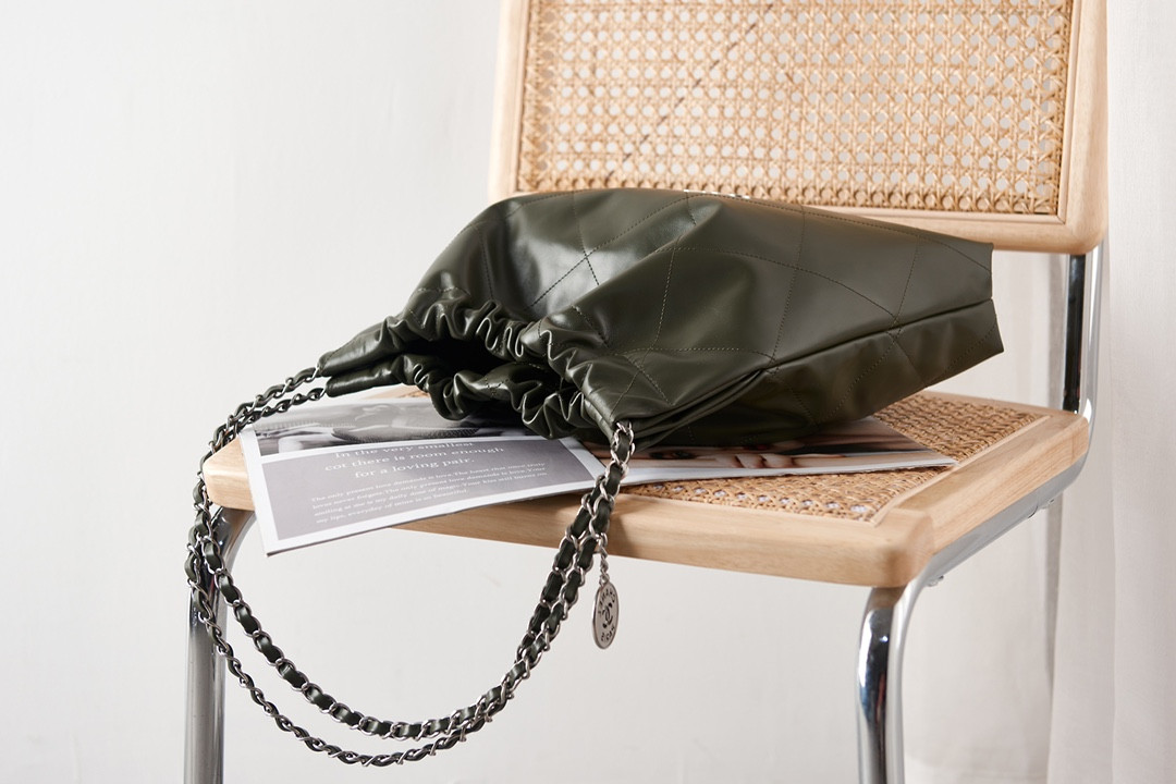 CHANEL 22 HANDBAG Shiny Calfskin IN SILVER Metal 15.2×16.4×3.1 in