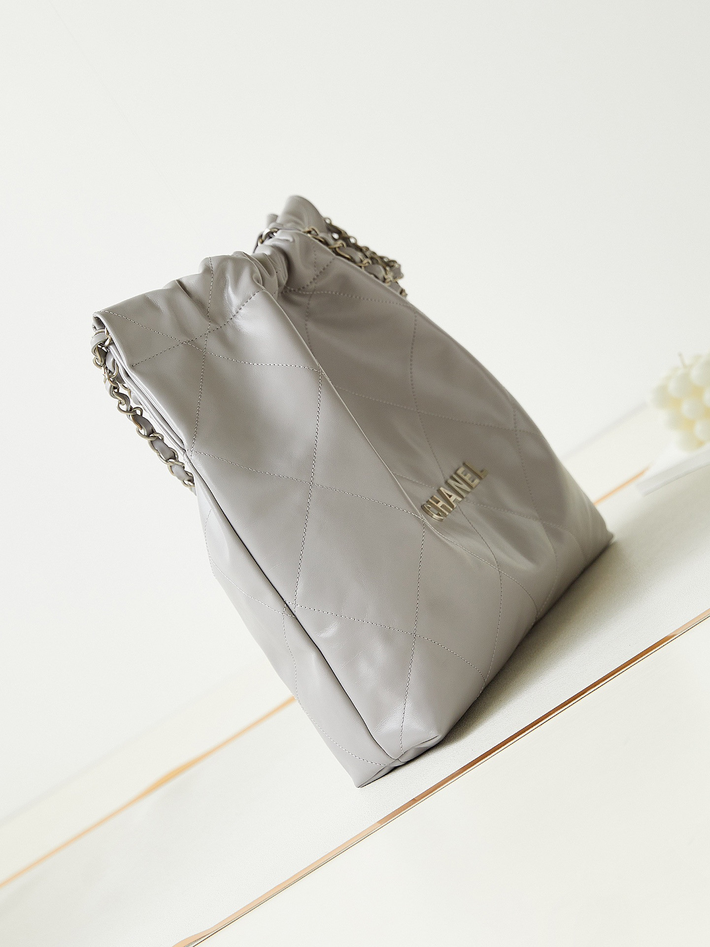 CHANEL 22 SMALL HANDBAG Shiny Calfskin grey 15.2×16.4×3.1 in