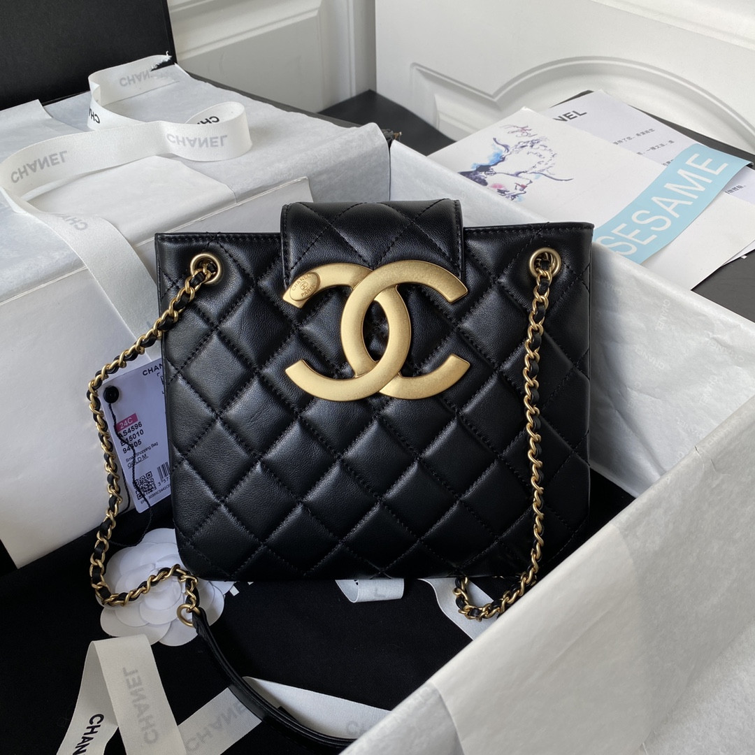 CHANEL BAGUETTE BAG BLACK 17.5×20×5cm