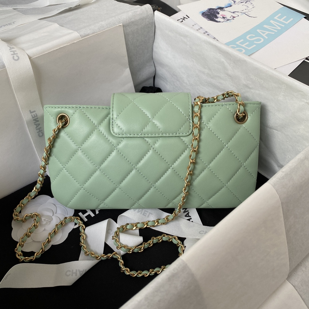 CHANEL BAGUETTE BAG LIGHT GREEN 4.5 × 9.4 × 1.8 in