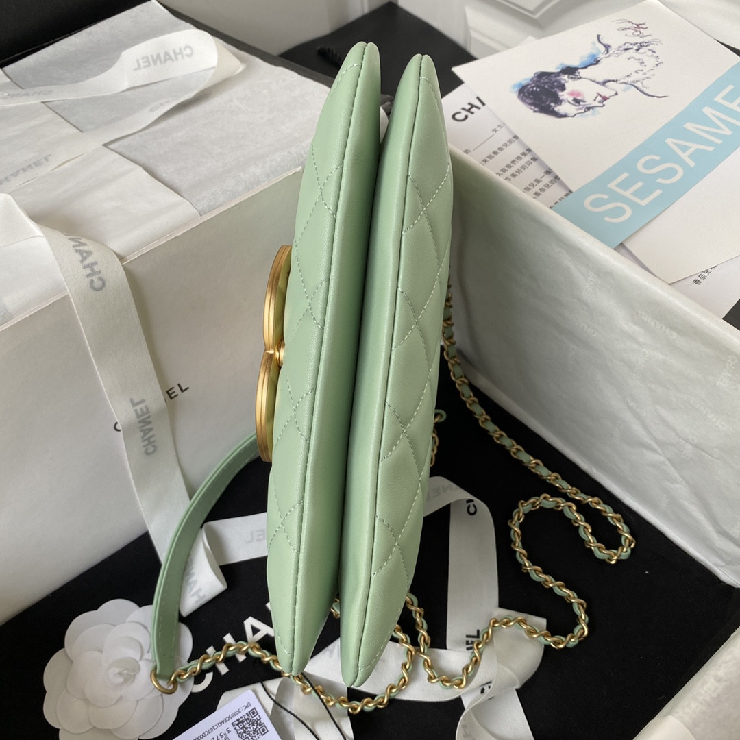 CHANEL BAGUETTE BAG LIGHT GREEN 4.5 × 9.4 × 1.8 in