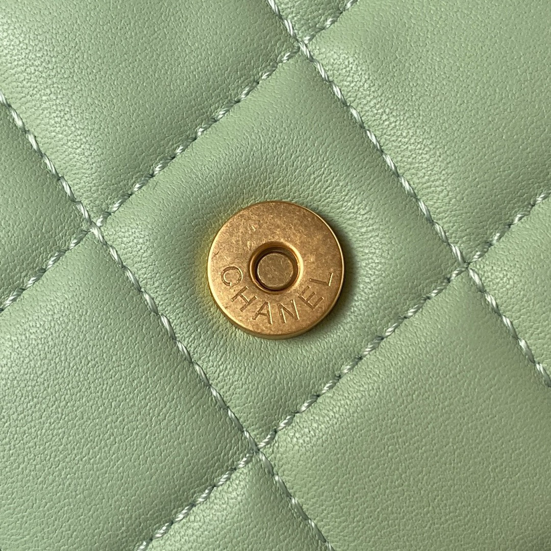 CHANEL BAGUETTE BAG LIGHT GREEN 4.5 × 9.4 × 1.8 in