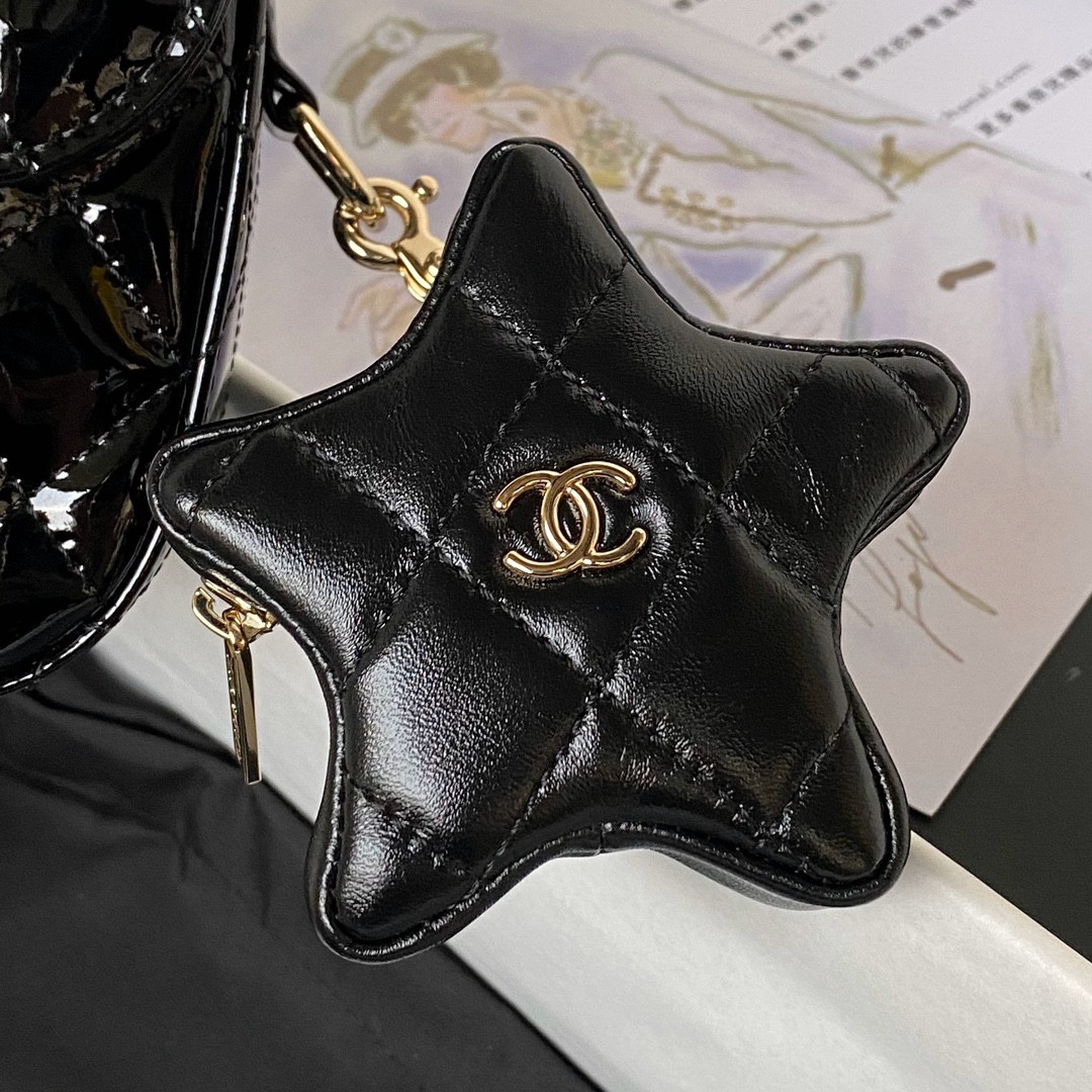CHANEL FLAP BAG & STAR COIN PURSE BLACK 15.5×24×7.5cm