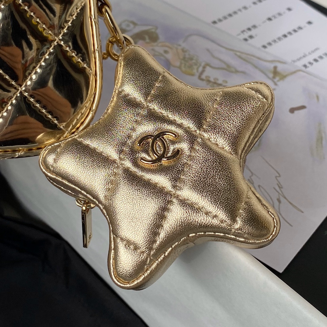 CHANEL FLAP BAG & STAR COIN PURSE GOLD 12.5×19×5cm