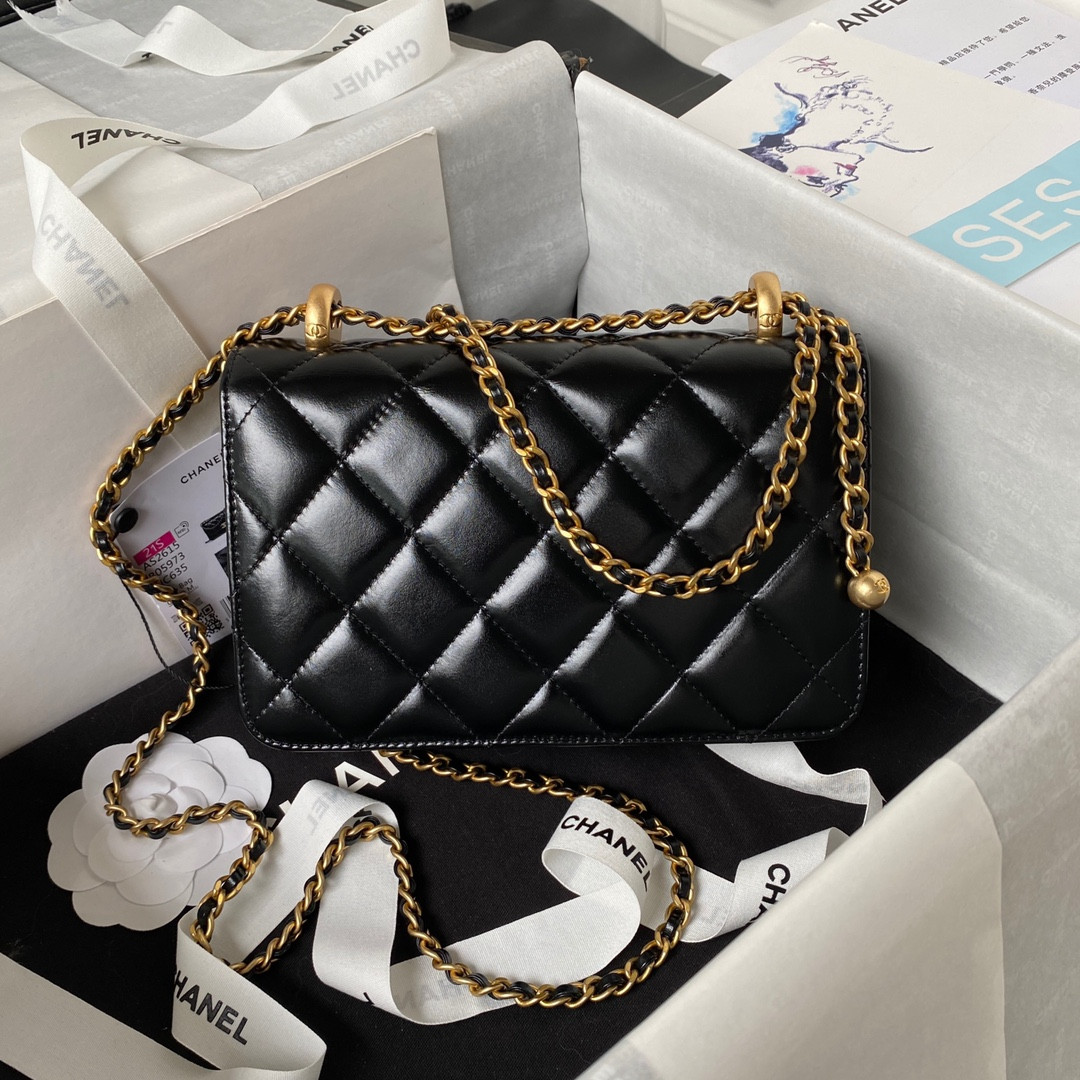 CHANEL MINI FLAP BAG BLACK 12×19×8cm