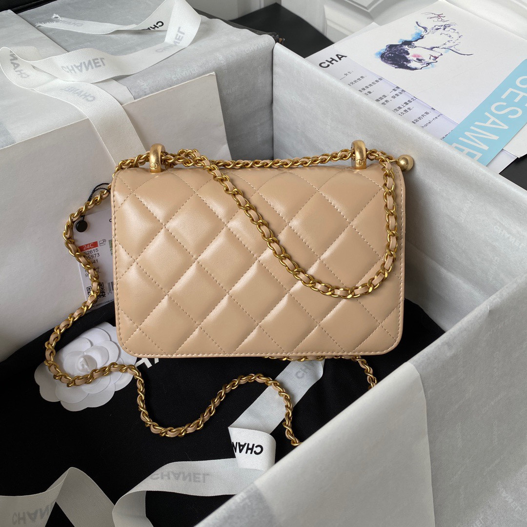 CHANEL MINI FLAP BAG Apricot 12×19×8cm