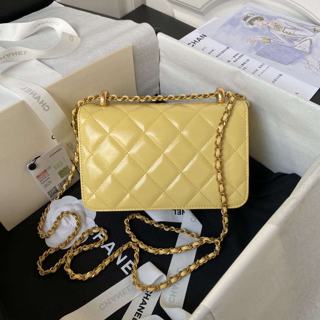 CHANEL MINI FLAP BAG yellow 12×19×8cm