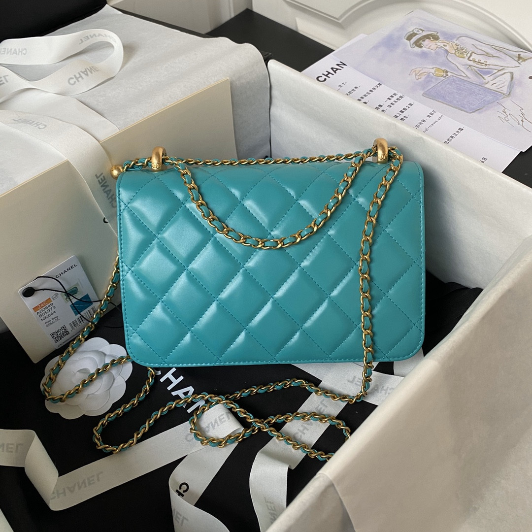 CHANEL FLAP BAG BLUE 22×14.5×8cm