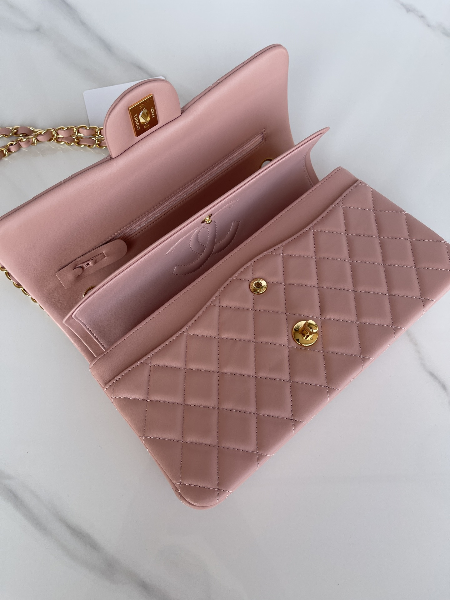 CHANEL CLASSIC FLAP 25CM CF PINK GOLD 6 × 9.9 × 2.5 in