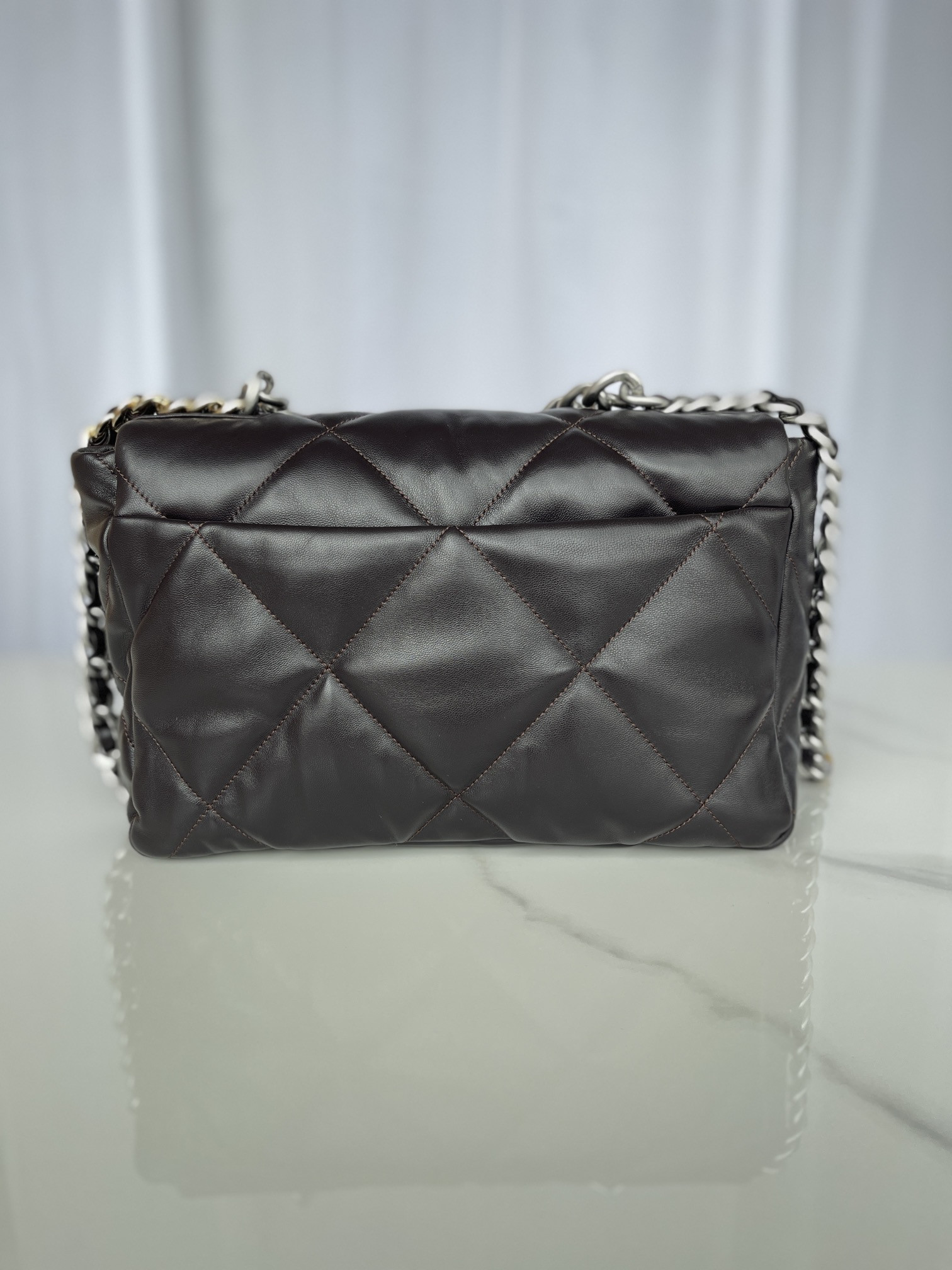 CHANEL 19 LARGE HANDBAG Shiny Leather Black, Gold-Tone, Silver-Tone & Ruthenium-Finish Metal 7.8 × 11.7 × 3.9 in