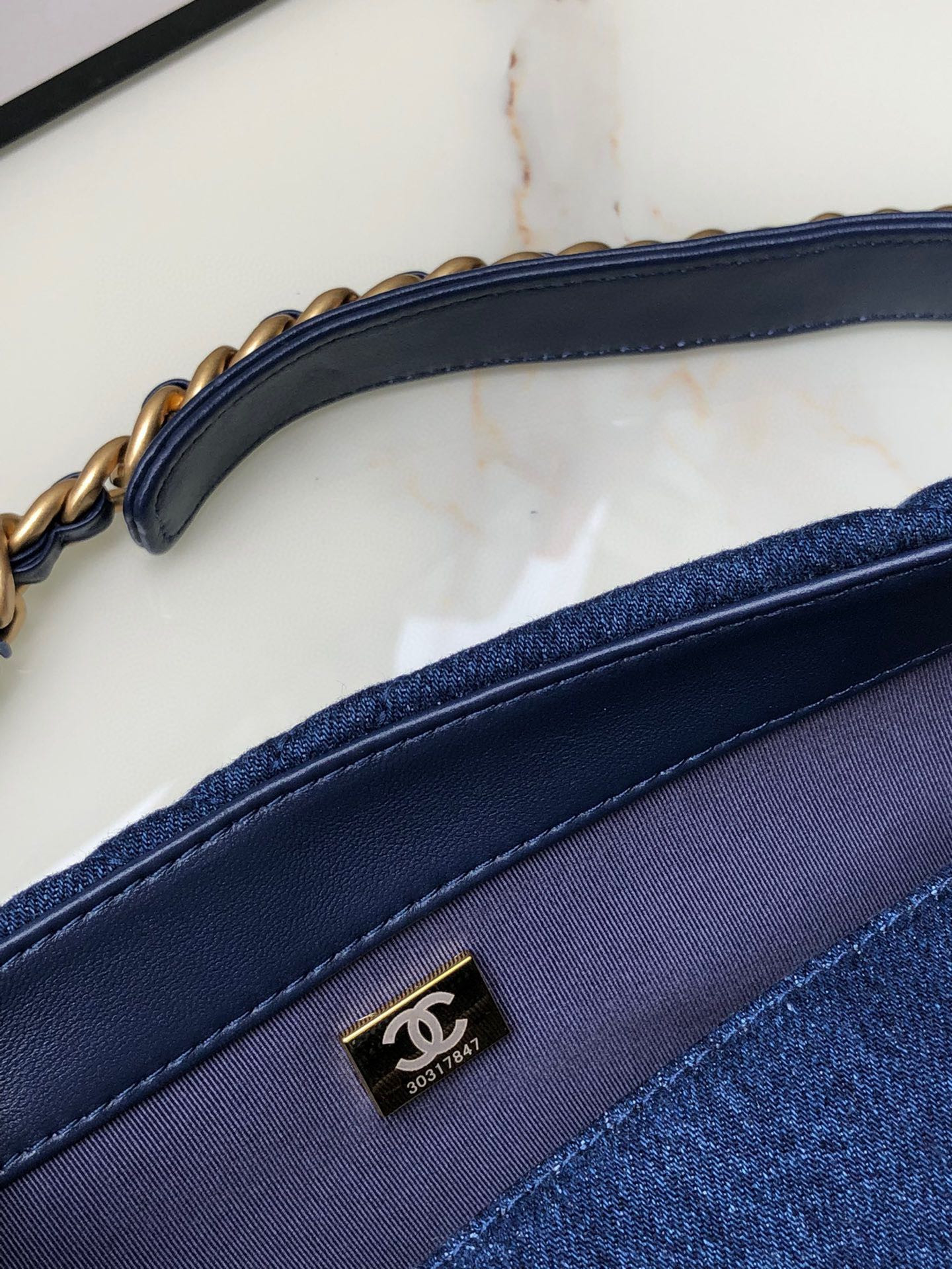 CHANEL 19 LARGE HANDBAG, Gold-Tone, Silver-Tone & Ruthenium-Finish Metal Blue 7.8 × 11.7 × 3.9 in