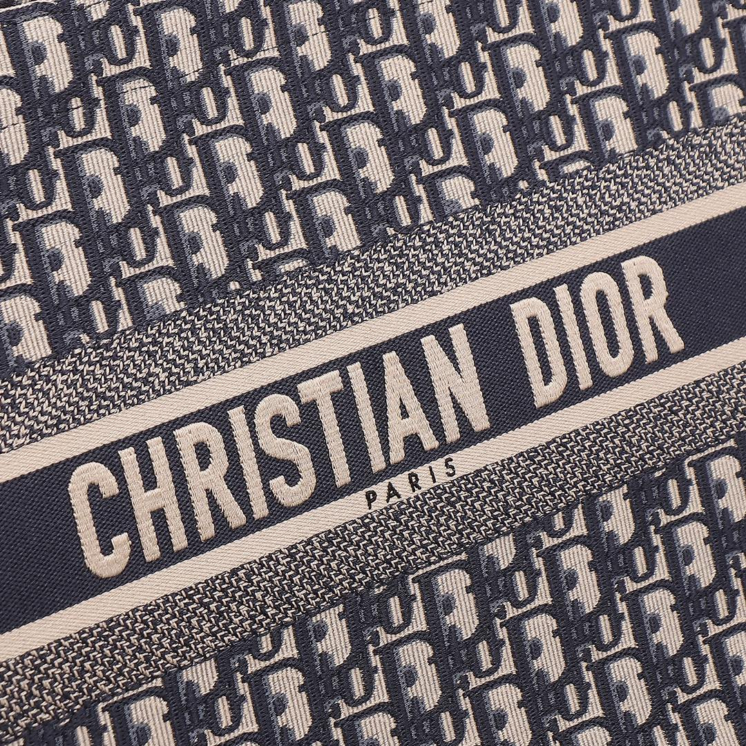 Medium Dior Book Tote  Ecru and Blue Dior Oblique Embroidery 14 x 11 x 6.5 inches