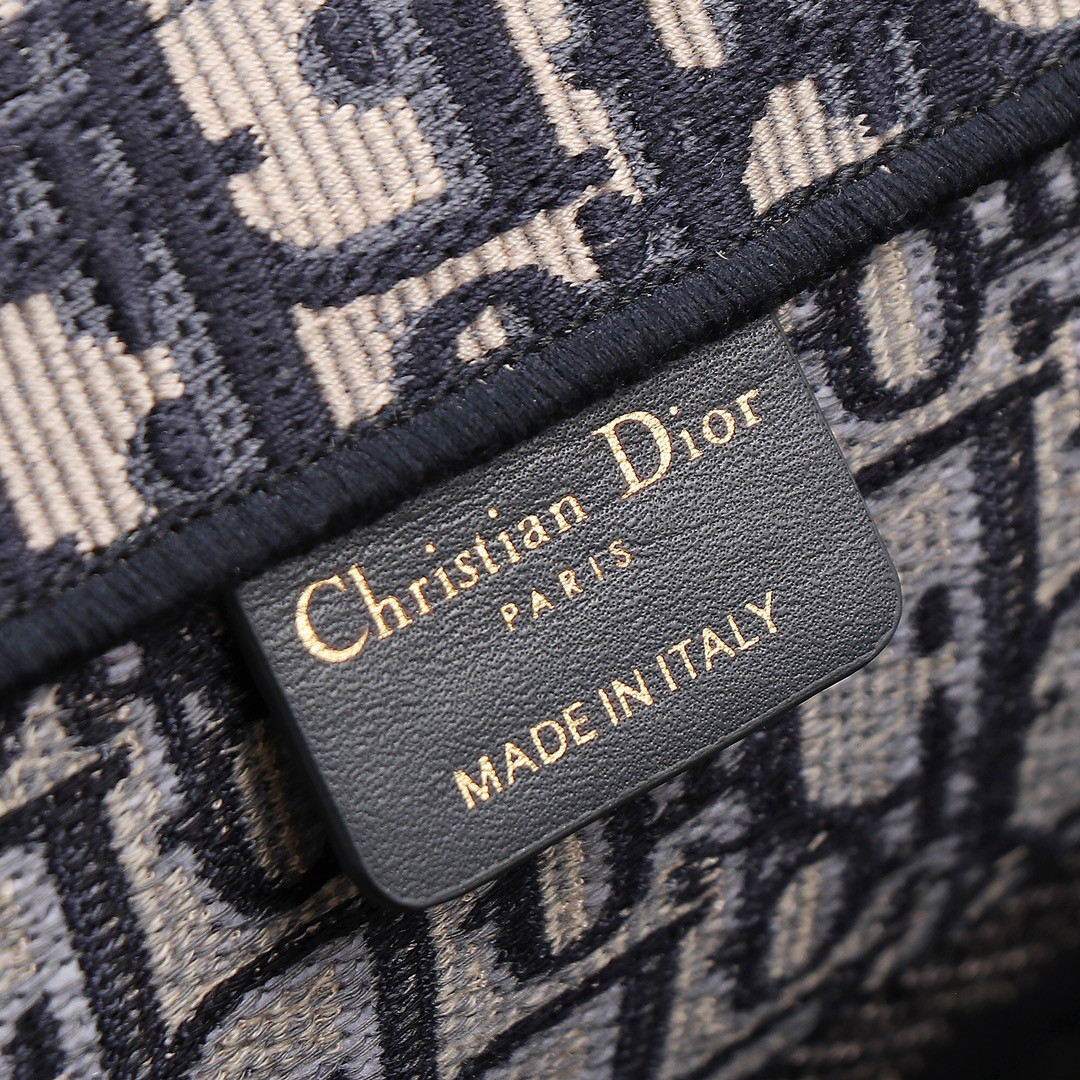 Medium Dior Book Tote  Ecru and Blue Dior Oblique Embroidery 14 x 11 x 6.5 inches