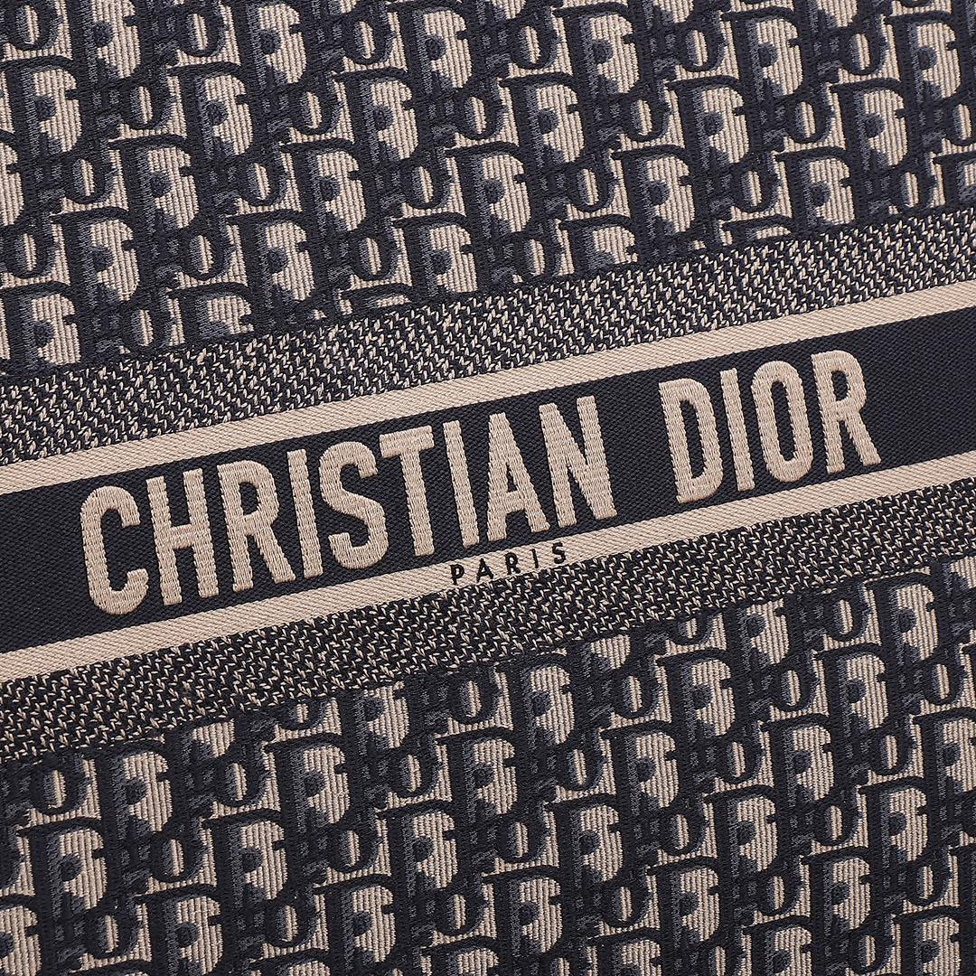 Large Dior Book Tote  Ecru and Blue Dior Oblique Embroidery 16.5 x 14 x 7.5 inches