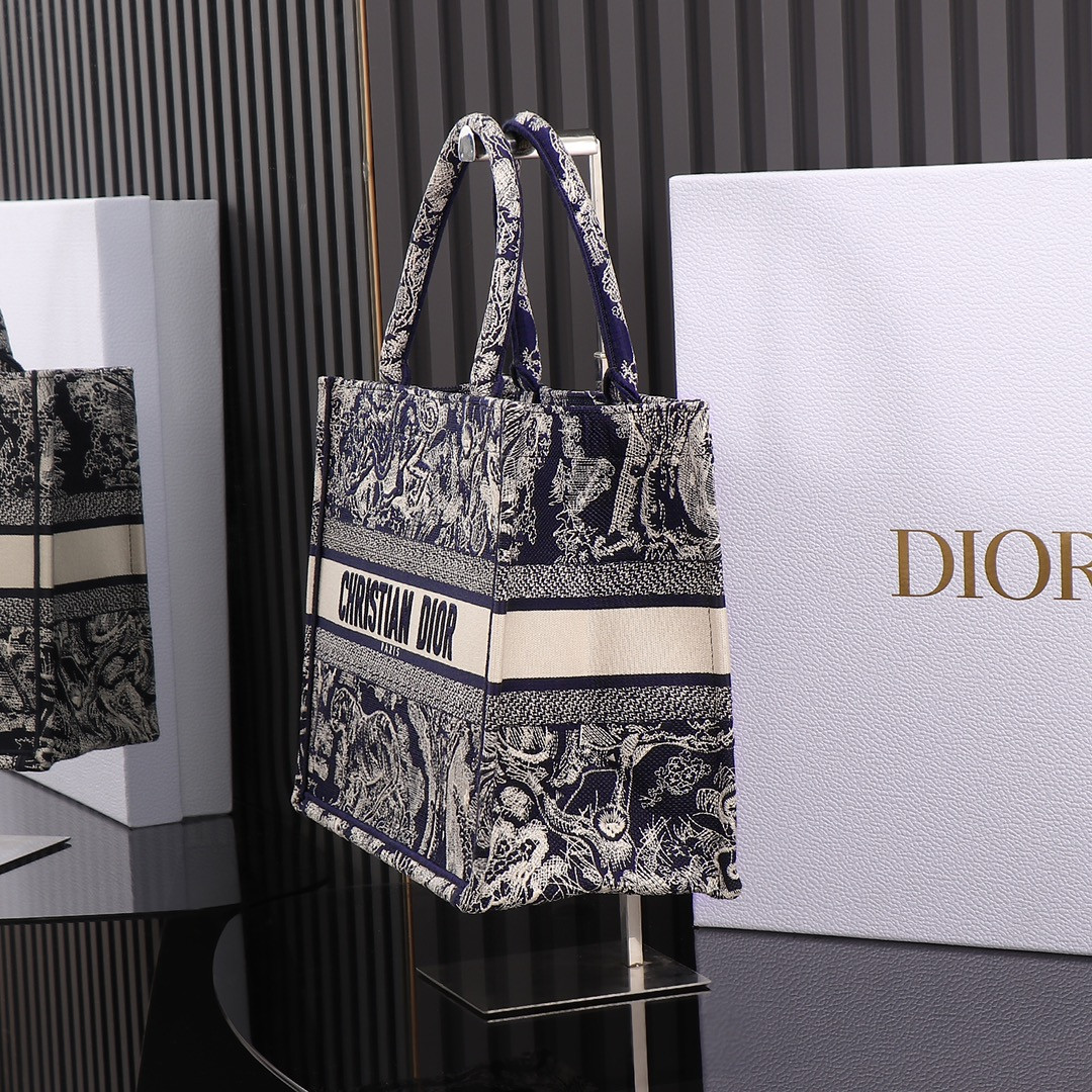 Medium Dior Book Tote  Blue and Ecru Toile de Jouy Reverse Embroidery 14 x 11 x 6.5 inches