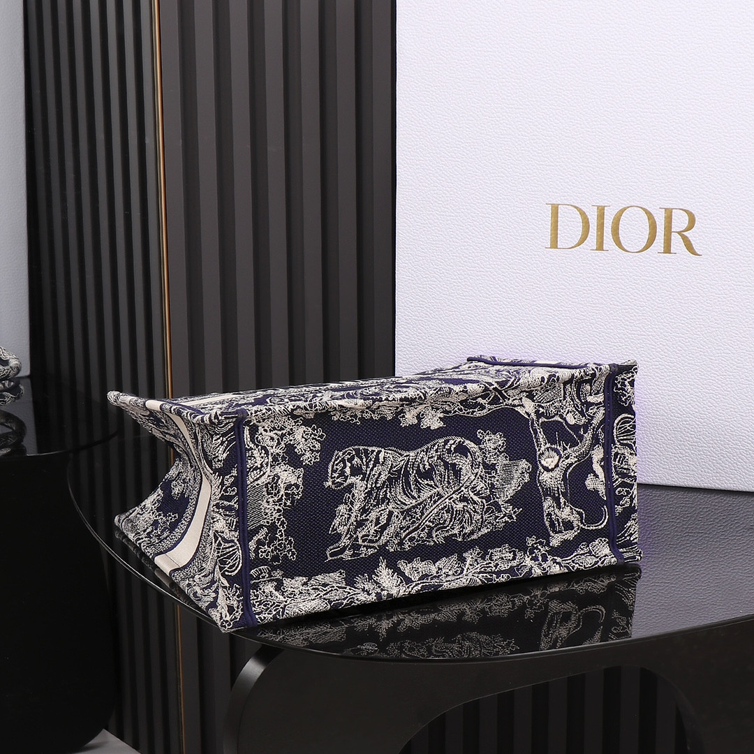 Medium Dior Book Tote  Blue and Ecru Toile de Jouy Reverse Embroidery 14 x 11 x 6.5 inches