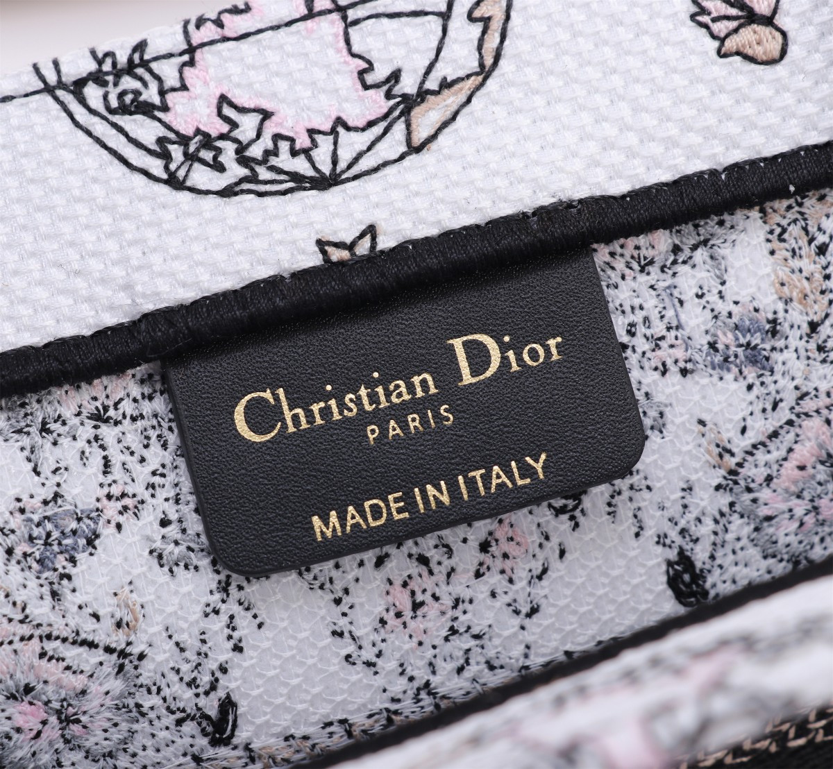 Small DIOR BOOK TOTE WHITE AND PASTEL PINK BUTTERFLY AROUND THE WORLD EMBROIDERY  10.5 x 8.5 x 5.5 inches
