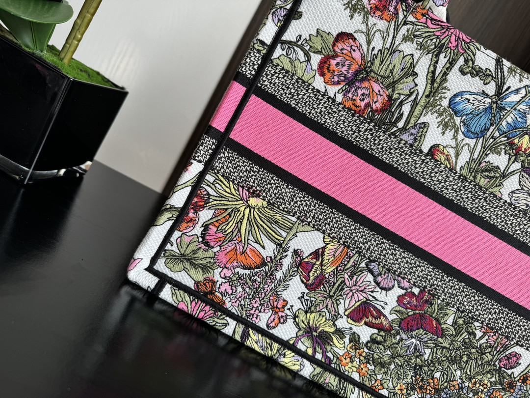 Medium Dior Book Tote  White Multicolor Mexico Millefiori Embroidery 14 x 11 x 6.5 inches