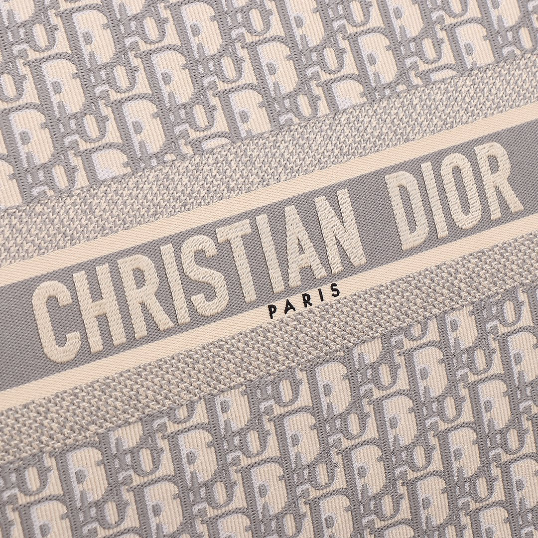 Large Dior Book Tote Ecru and Gray Dior Oblique Embroidery 16.5 x 14 x 7.5 inches