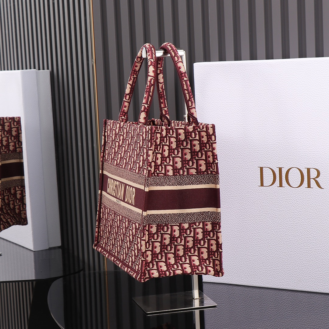 Medium Dior Book Tote Oblique Burgundy 14 x 11 x 6.5 inches
