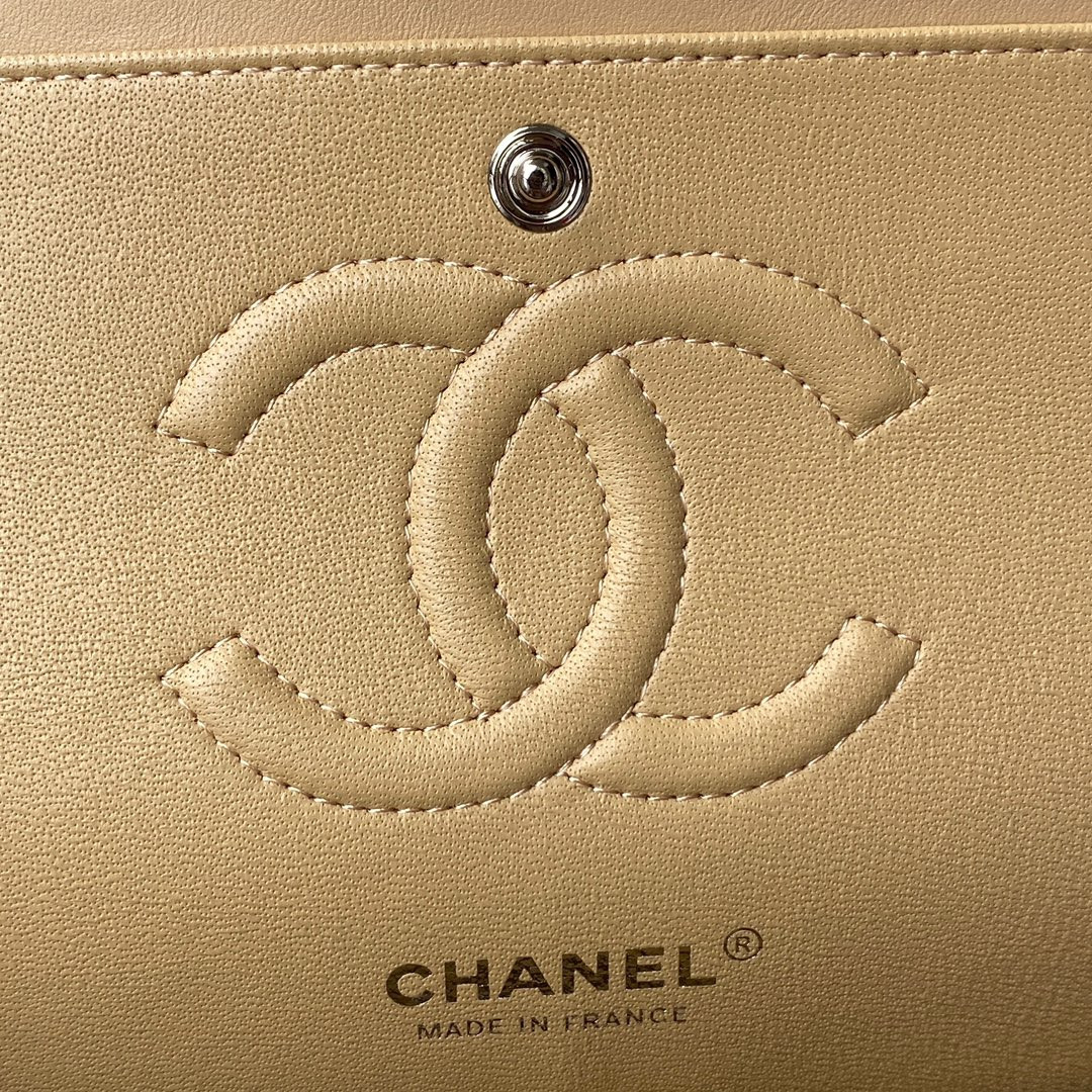 CHANEL CLASSIC HANDBAG GRAINED SHINY CALFSKIN & SILVER-TONE METAL COFFEE 6 × 9.9 × 2.5 in