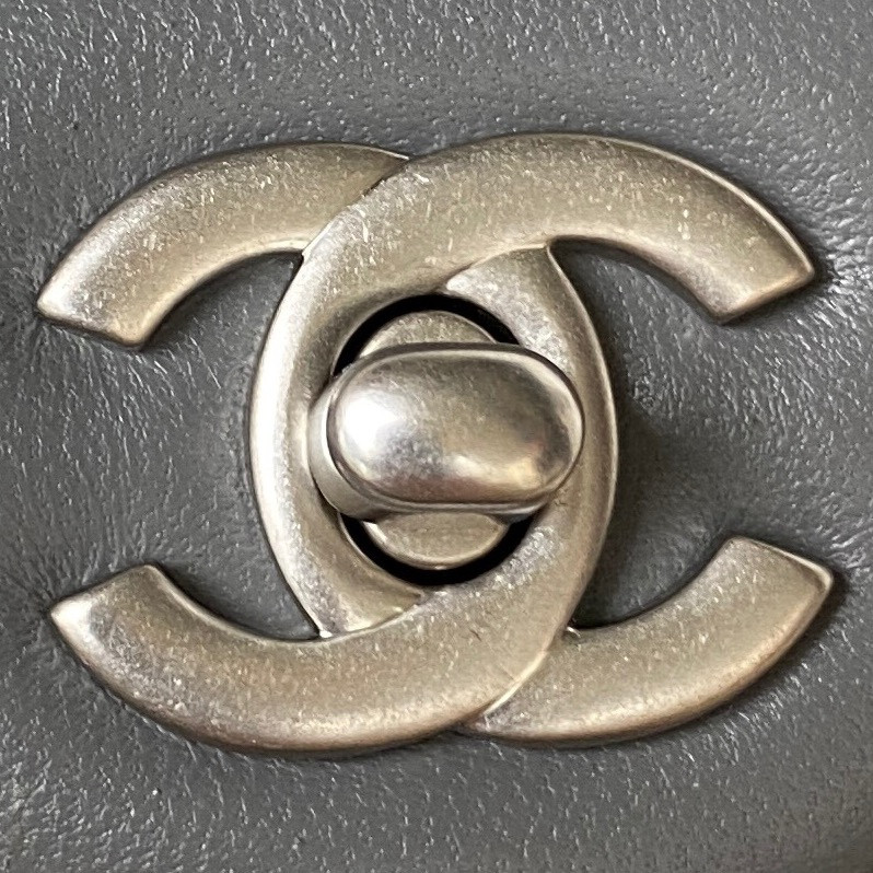 CHANEL MINI FLAP BAG SHINY CALFSKIN & SILVER-TONE METAL GRAY 4.7 × 7.8 × 2.3 in