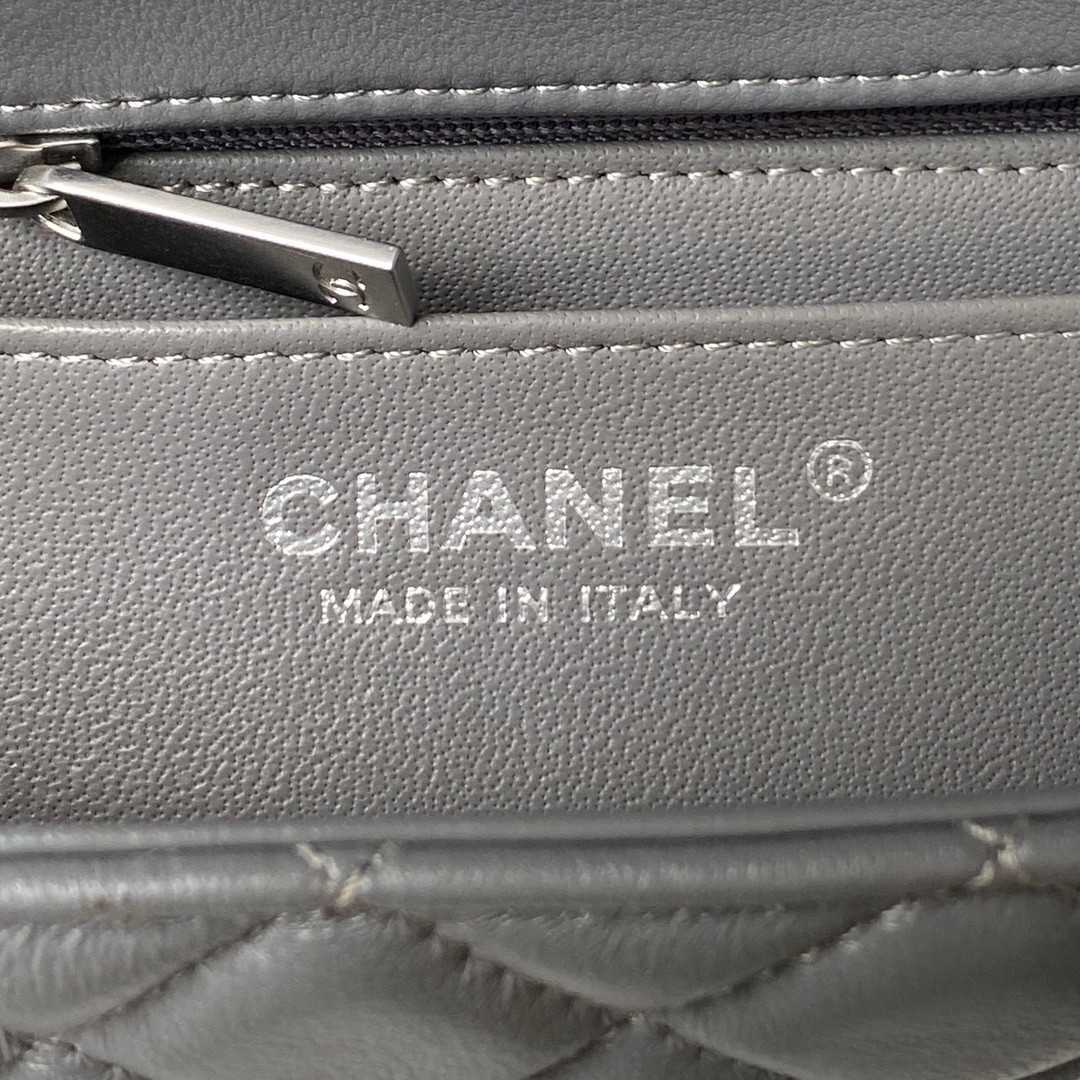 CHANEL MINI FLAP BAG SHINY CALFSKIN & SILVER-TONE METAL GRAY 4.7 × 7.8 × 2.3 in