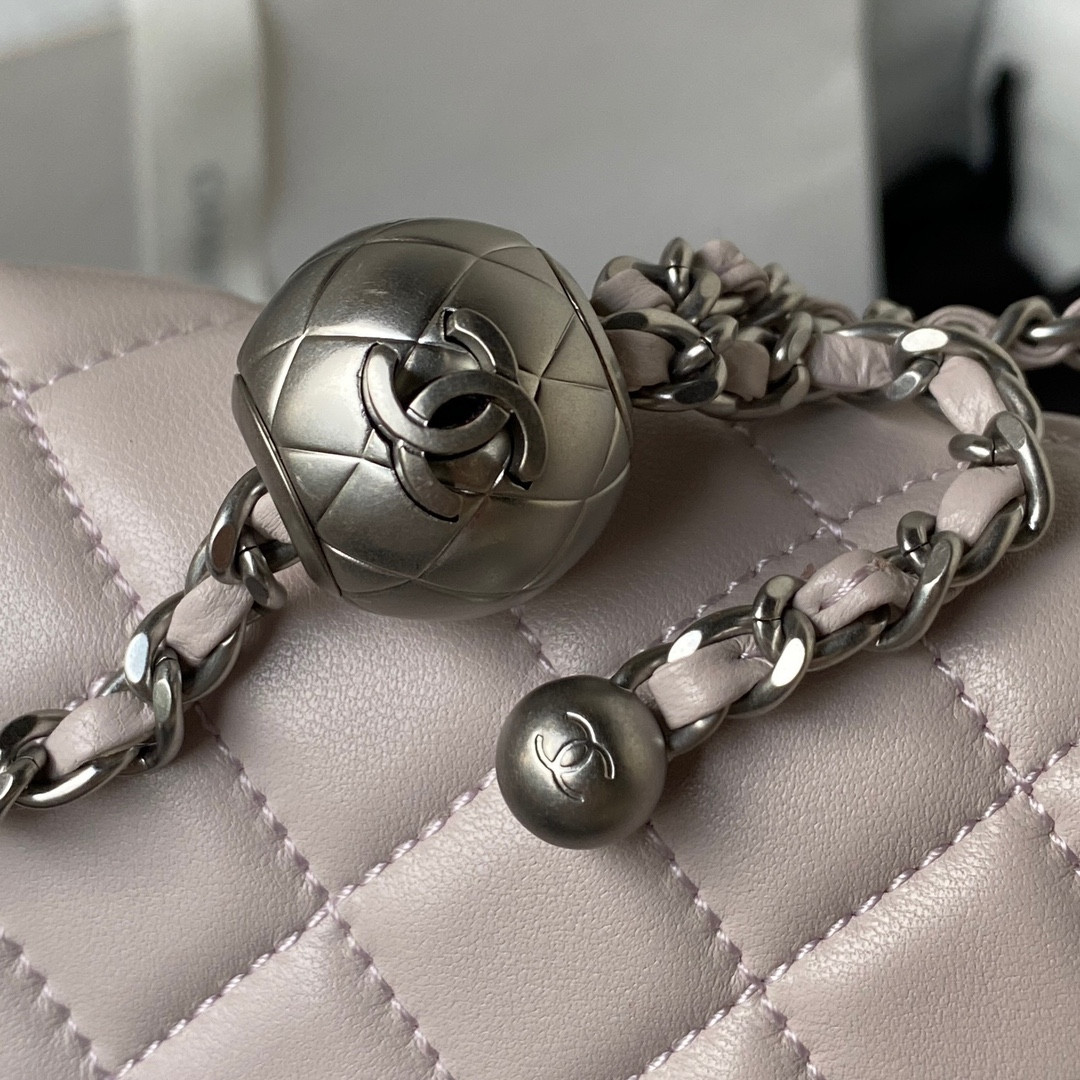 CHANEL MINI FLAP BAG SHINY CALFSKIN & SILVER-TONE METAL LIGHT PINK 4.7 × 7.8 × 2.3 in