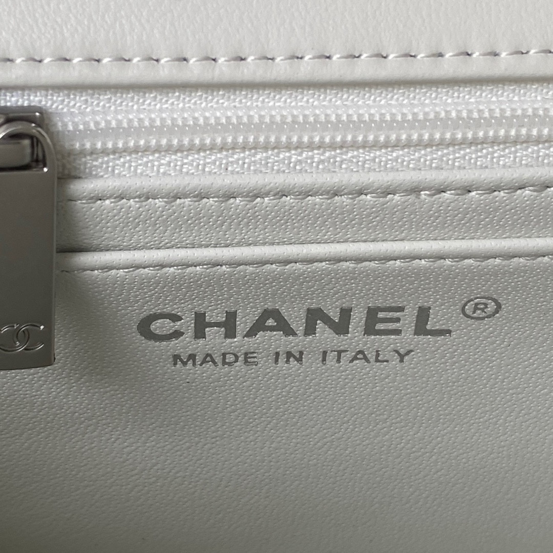 CHANEL MINI FLAP BAG SHINY CALFSKIN & SILVER-TONE METAL WHITE 4.7 × 7.8 × 2.3 in