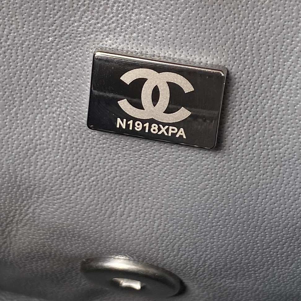 CHANEL MINI FLAP BAG SHINY CALFSKIN & SILVER-Tone METAL GRAY 5.3 × 6.6 × 3.1 in