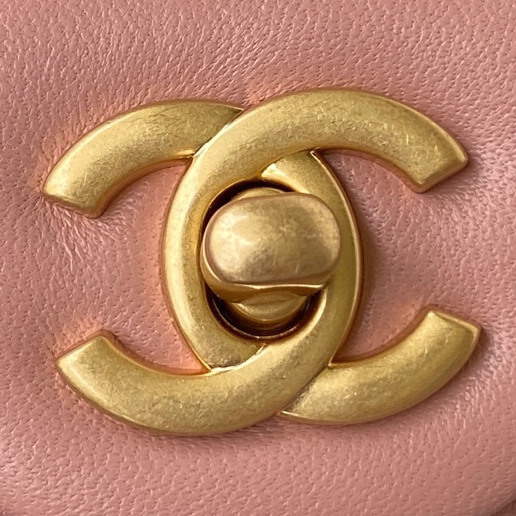CHANEL MINI FLAP BAG SHINY CALFSKIN & gold-TONE METAL PINK 4.7 × 7.8 × 2.3 in