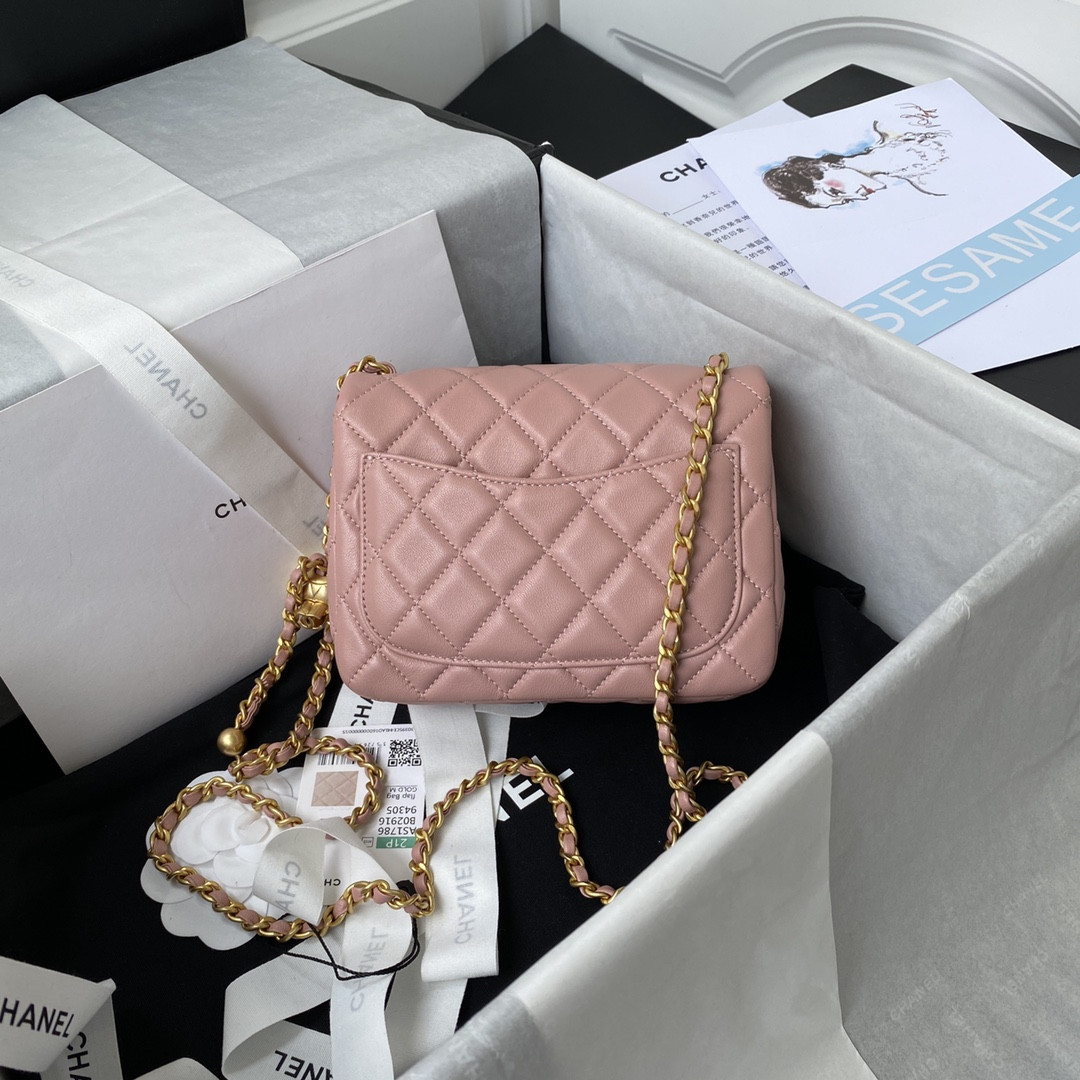 CHANEL MINI FLAP BAG SHINY CALFSKIN & Gold-Tone METAL PINK 5.3 × 6.6 × 3.1 in