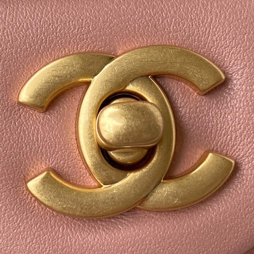 CHANEL MINI FLAP BAG SHINY CALFSKIN & Gold-Tone METAL PINK 5.3 × 6.6 × 3.1 in