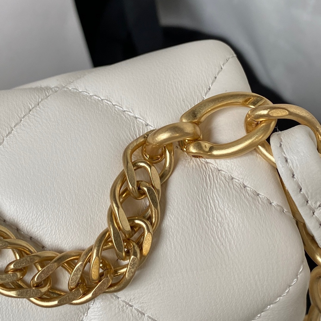 CHANEL SMALL CLASSIC HANDBAG GRAINED SHINY CALFSKIN & Gold-TONE METAL white 5.7 × 9 × 2.3 IN