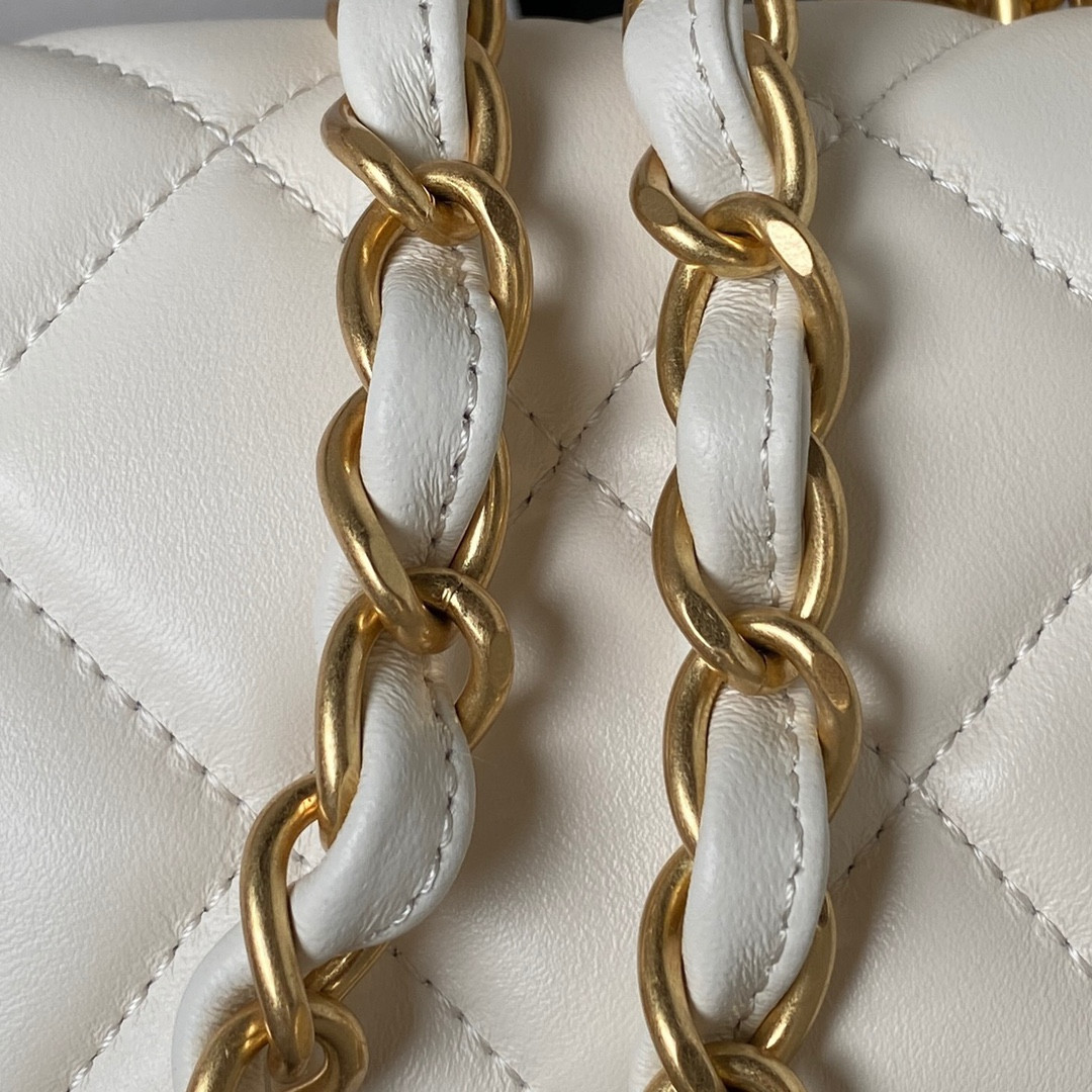 CHANEL SMALL CLASSIC HANDBAG GRAINED SHINY CALFSKIN & Gold-TONE METAL white 5.7 × 9 × 2.3 IN