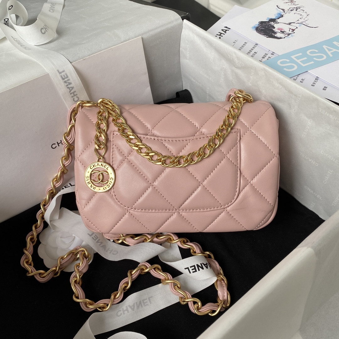 CHANEL MINI FLAP BAG PINK 4.7 × 7.8 × 2.3 in