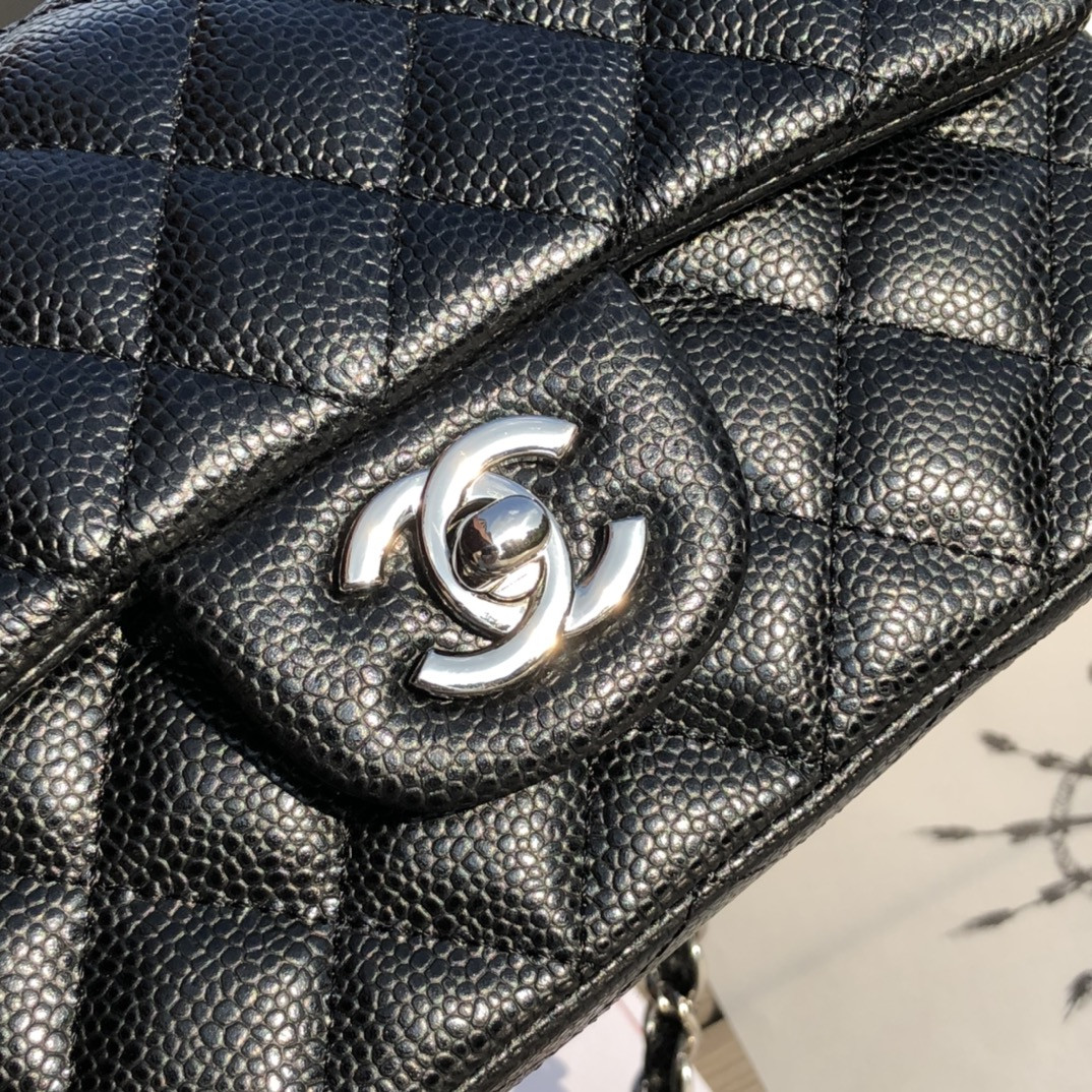 CHANEL MINI FLAP BAG BLACK 4.7 × 7.8 × 2.3 in