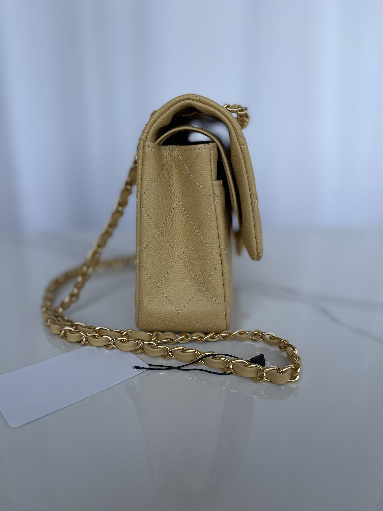 CHANEL CLASSIC HANDBAG GRAINED CALFSKIN & GOLD-TONE METAL YELLOW 6 × 9.9 × 2.5 in